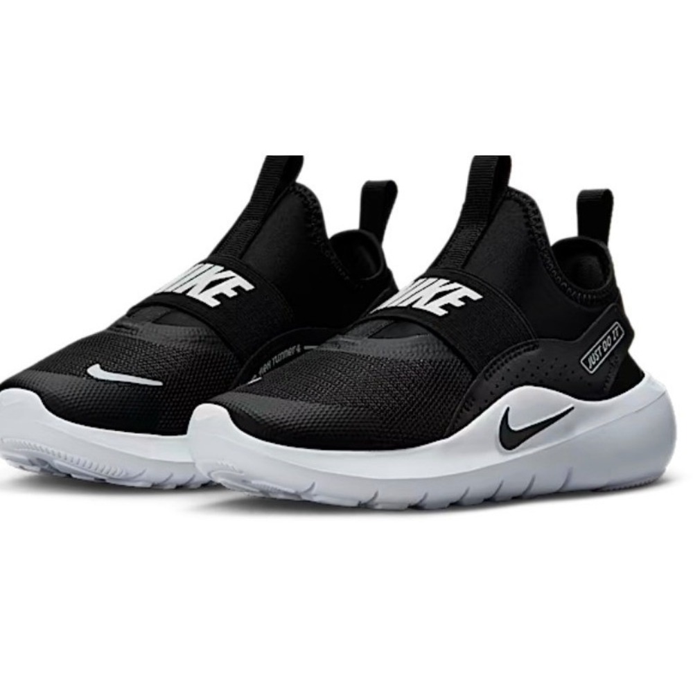 Nike Flex Runner 4 Kids Black White Slip On Shoes Youth 3Y IF2894-002